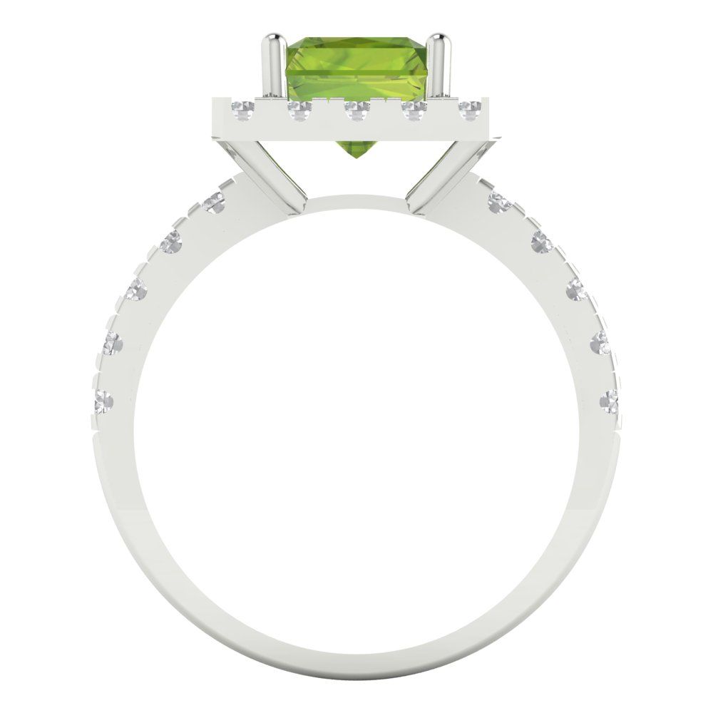 3.84 cttw Natural Peridot Hidden Halo Engagement Ring - Solid Gold (Emerald Cut,9x7mm)