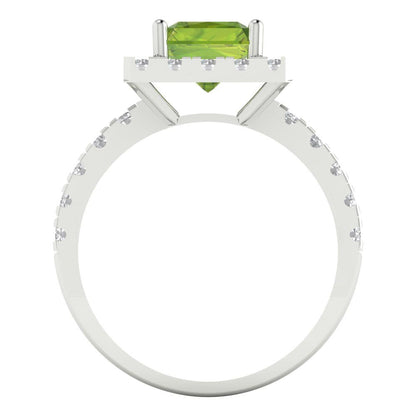3.84 cttw Natural Peridot Hidden Halo Engagement Ring - Solid Gold (Emerald Cut,9x7mm)