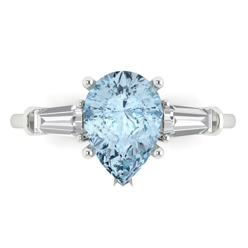 2.5 cttw Natural Sky Blue Topaz Three-Stone Engagement Ring - Solid Gold (Pear Cut,10x7mm)