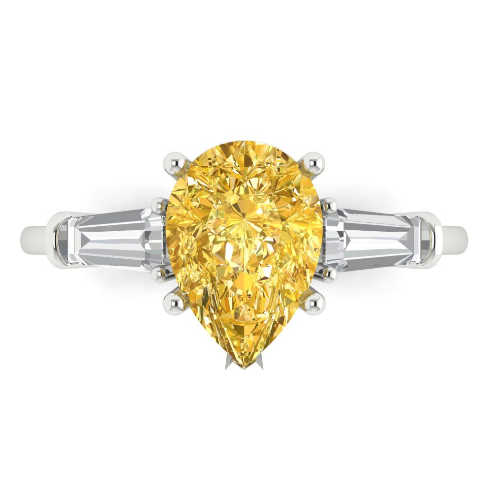 2.5 cttw Natural Citrine Three-Stone Engagement Ring - Solid Gold (Pear Cut,10x7mm)