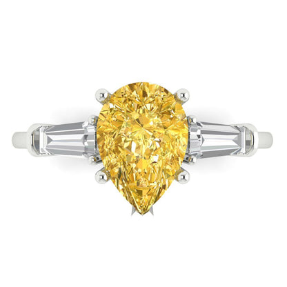 2.5 cttw Zirconia Simulated Yellow Diamond Three-Stone Engagement Ring - Solid Gold (VVS1, Pear Cut,10x7mm)