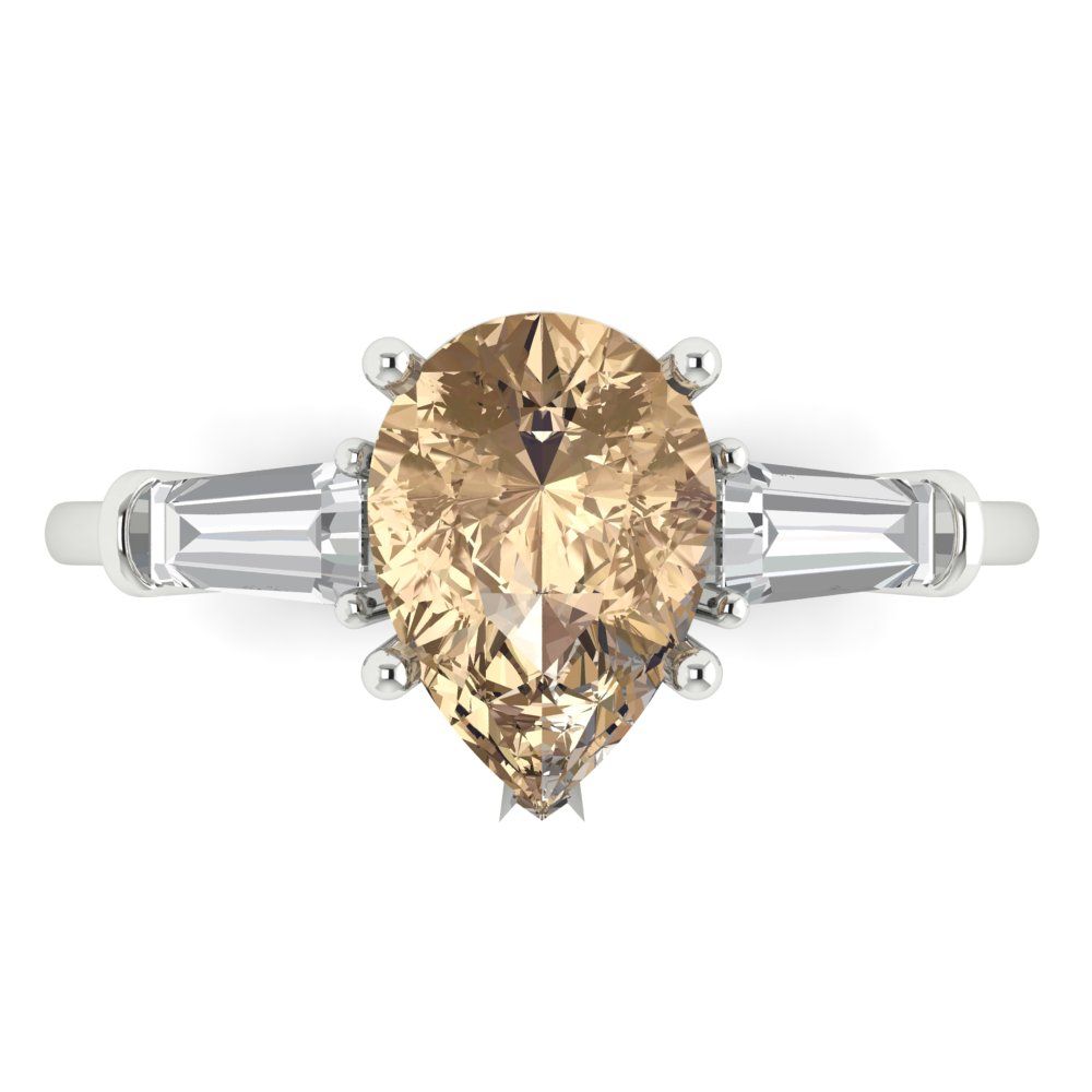 2.5 cttw Yellow Moissanite Three-Stone Engagement Ring - Solid Gold (Pear Cut,10x7mm)