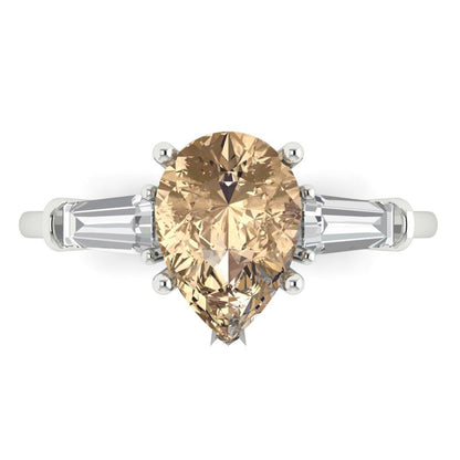 2.5 cttw Yellow Moissanite Three-Stone Engagement Ring - Solid Gold (Pear Cut,10x7mm)