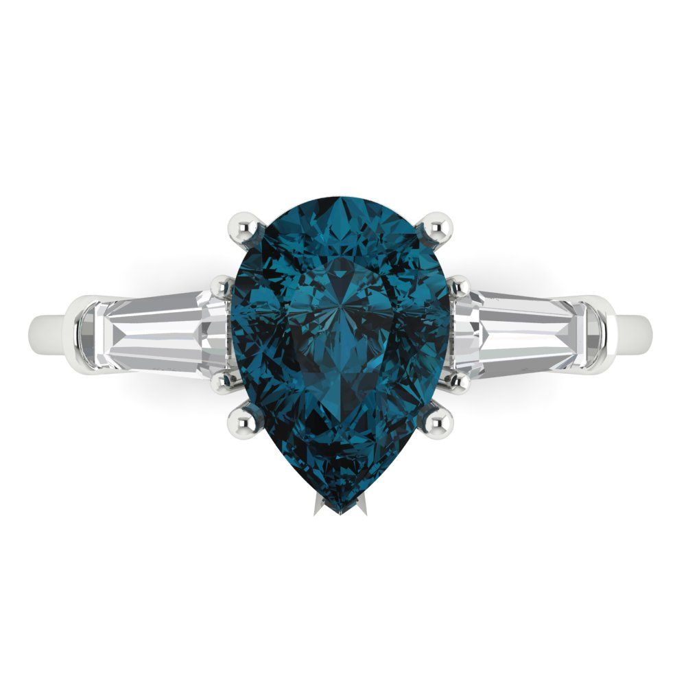 2.5 cttw Natural London Blue Topaz Three-Stone Engagement Ring - Solid Gold (Pear Cut,10x7mm)