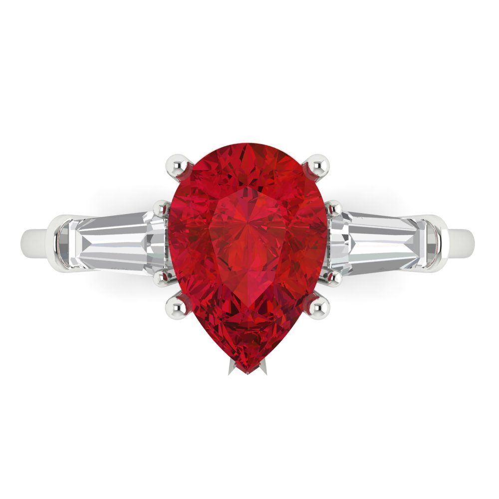 2.5 cttw Simulated Ruby Three-Stone Engagement Ring - Solid Gold (Pear Cut,10x7mm)