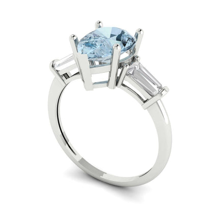 2.5 cttw Natural Aquamarine Three-Stone Engagement Ring - Solid Gold (Pear Cut,10x7mm)