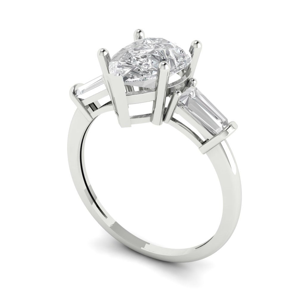 2.5 cttw Zirconia Simulated Diamond Three-Stone Engagement Ring - Solid Gold (VVS1, Pear Cut,10x7mm)