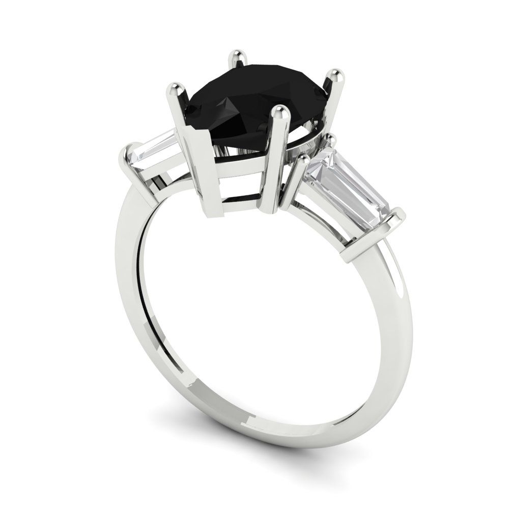 2.5 cttw Natural Onyx Three-Stone Engagement Ring - Solid Gold (Pear Cut,10x7mm)