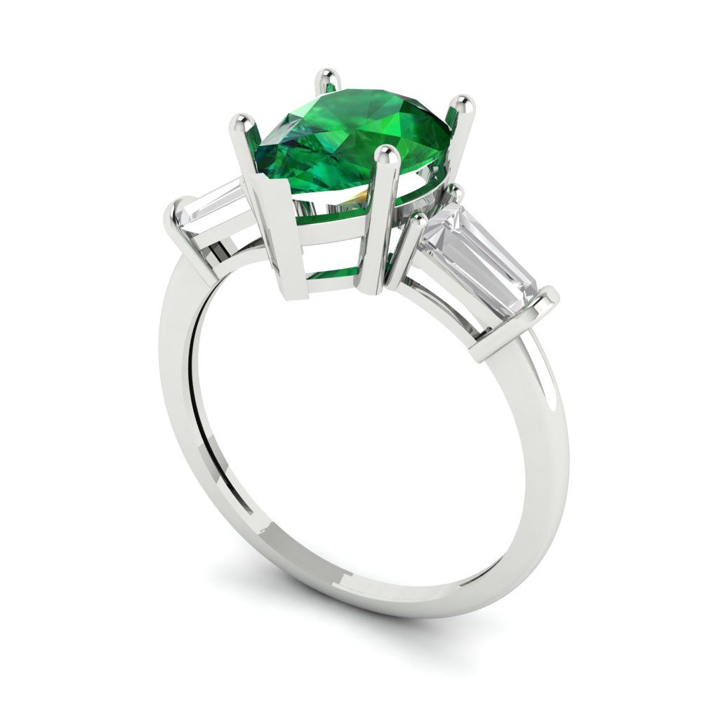 2.5 cttw Simulated Emerald Three-Stone Engagement Ring - Solid Gold (Pear Cut,10x7mm)