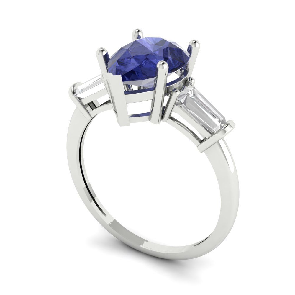 2.5 cttw Simulated Tanzanite Three-Stone Engagement Ring - Solid Gold (Pear Cut,10x7mm)
