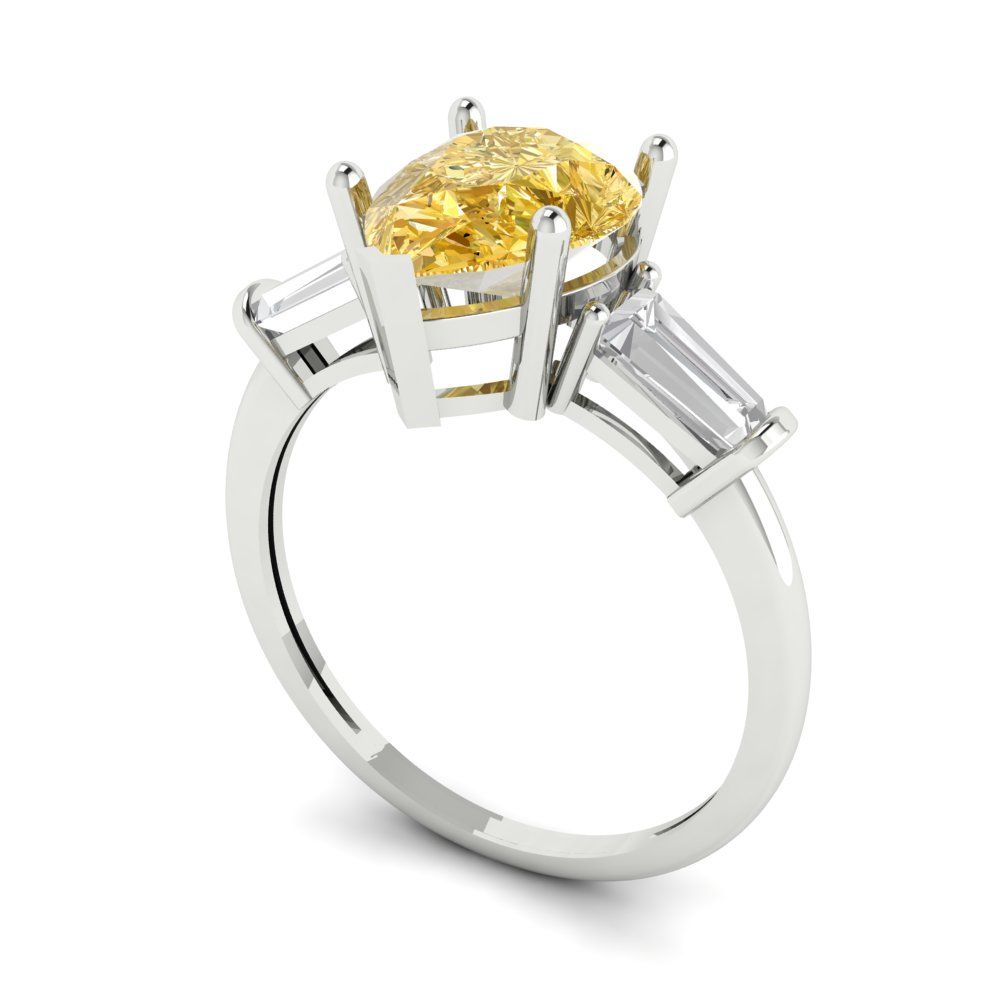 2.5 cttw Yellow Moissanite Three-Stone Engagement Ring - Solid Gold (Pear Cut,10x7mm)