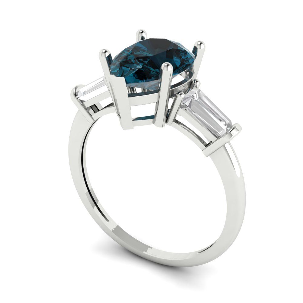 2.5 cttw Natural London Blue Topaz Three-Stone Engagement Ring - Solid Gold (Pear Cut,10x7mm)