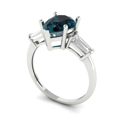 2.5 cttw Natural London Blue Topaz Three-Stone Engagement Ring - Solid Gold (Pear Cut,10x7mm)