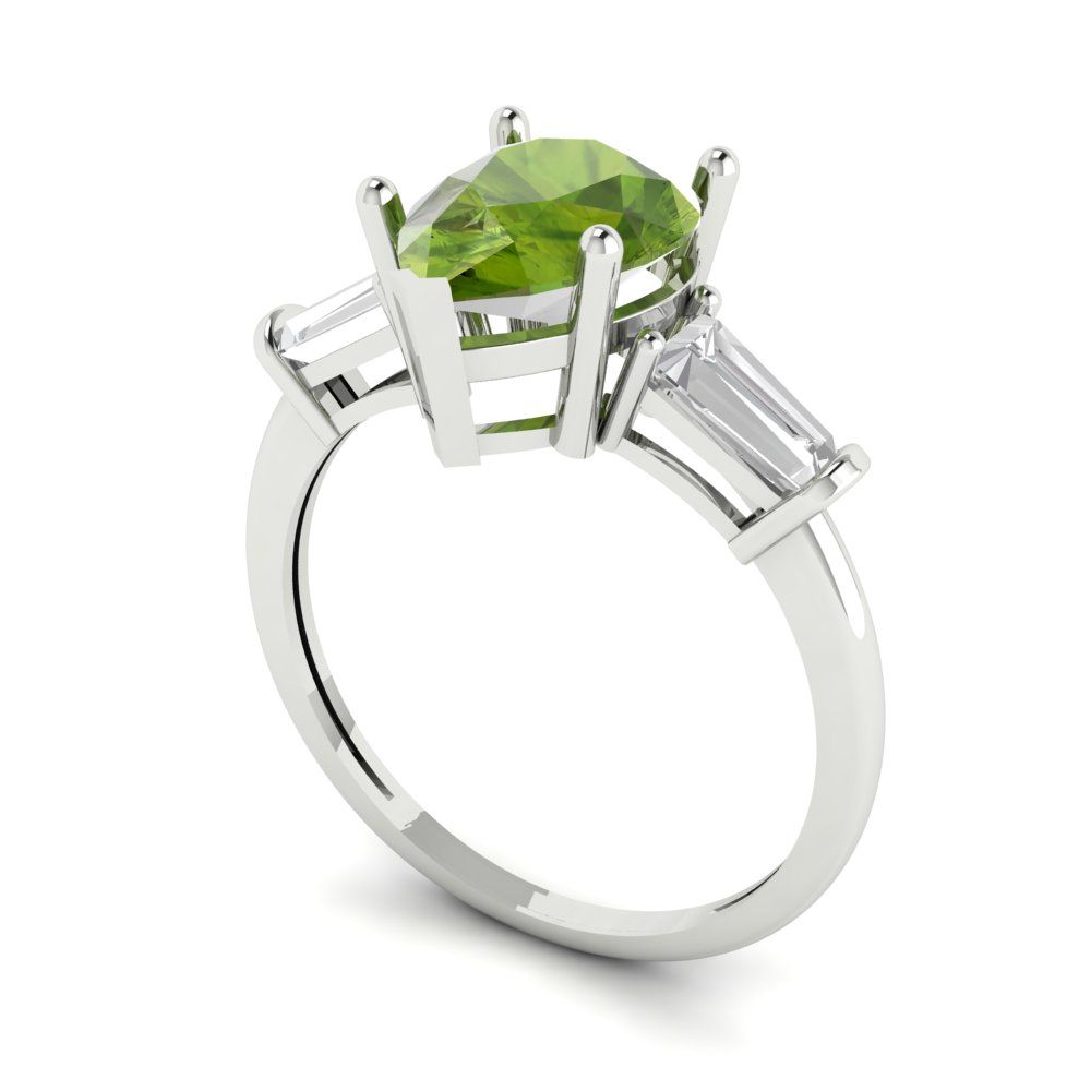 2.5 cttw Natural Peridot Three-Stone Engagement Ring - Solid Gold (Pear Cut,10x7mm)