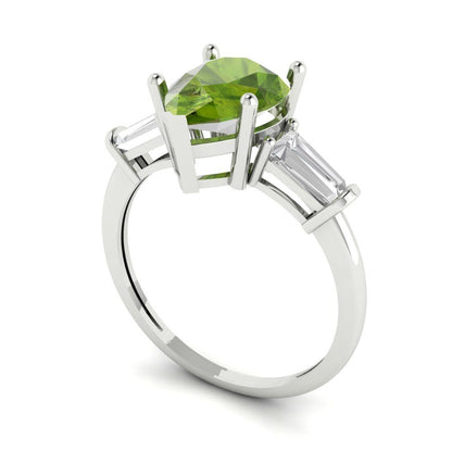 2.5 cttw Natural Peridot Three-Stone Engagement Ring - Solid Gold (Pear Cut,10x7mm)