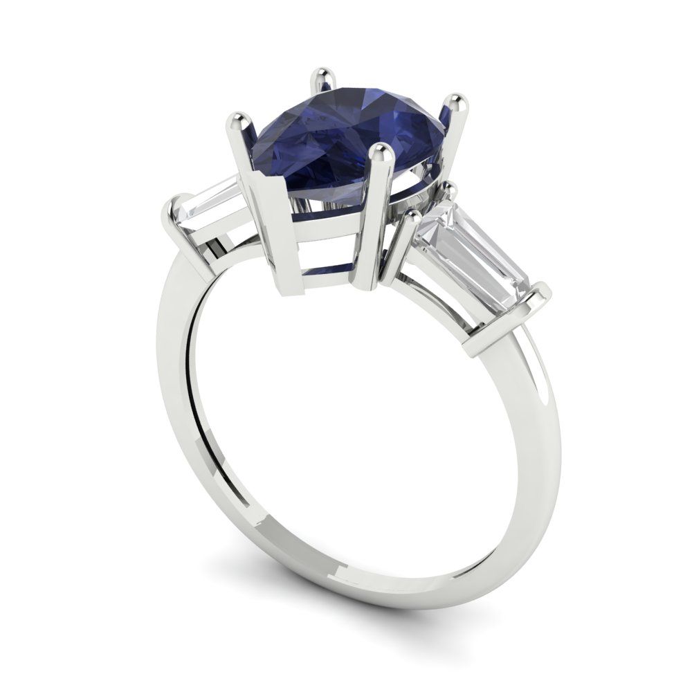 2.5 cttw Simulated Blue Sapphire Three-Stone Engagement Ring - Solid Gold (Pear Cut,10x7mm)