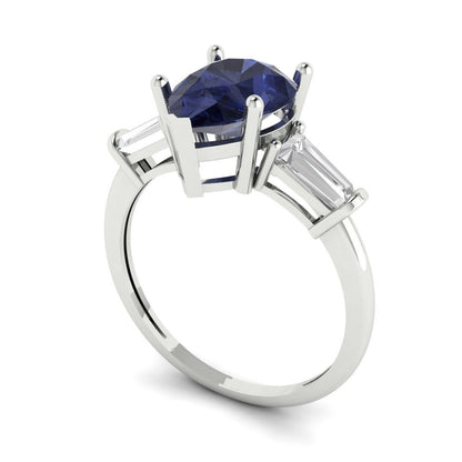 2.5 cttw Simulated Blue Sapphire Three-Stone Engagement Ring - Solid Gold (Pear Cut,10x7mm)