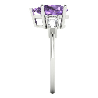 2.5 cttw Simulated Alexandrite Three-Stone Engagement Ring - Solid Gold (Pear Cut,10x7mm)