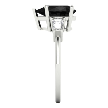 2.5 cttw Natural Onyx Three-Stone Engagement Ring - Solid Gold (Pear Cut,10x7mm)