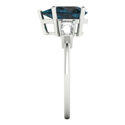 2.5 cttw Natural London Blue Topaz Three-Stone Engagement Ring - Solid Gold (Pear Cut,10x7mm)