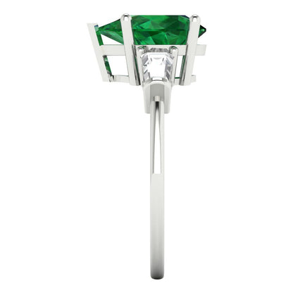 2.5 cttw Simulated Emerald Three-Stone Engagement Ring - Solid Gold (Pear Cut,10x7mm)