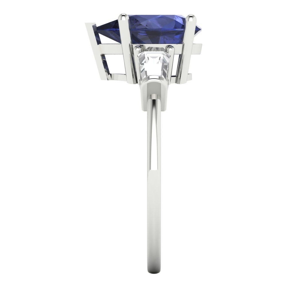 2.5 cttw Simulated Blue Sapphire Three-Stone Engagement Ring - Solid Gold (Pear Cut,10x7mm)