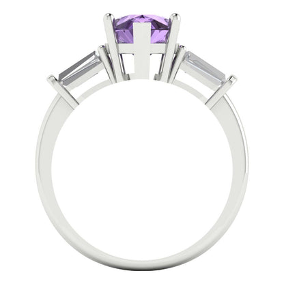 2.5 cttw Simulated Alexandrite Three-Stone Engagement Ring - Solid Gold (Pear Cut,10x7mm)