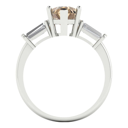 2.5 cttw Yellow Moissanite Three-Stone Engagement Ring - Solid Gold (Pear Cut,10x7mm)