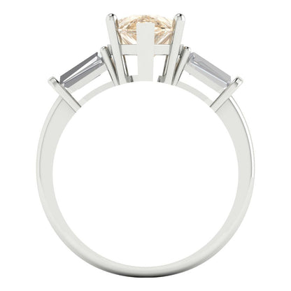 2.5 cttw Natural Morganite Three-Stone Engagement Ring - Solid Gold (Pear Cut,10x7mm)