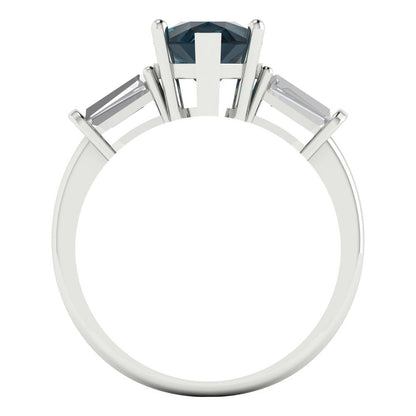 2.5 cttw Natural London Blue Topaz Three-Stone Engagement Ring - Solid Gold (Pear Cut,10x7mm)