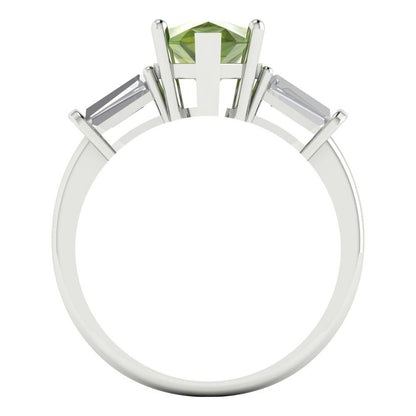 2.5 cttw Natural Peridot Three-Stone Engagement Ring - Solid Gold (Pear Cut,10x7mm)