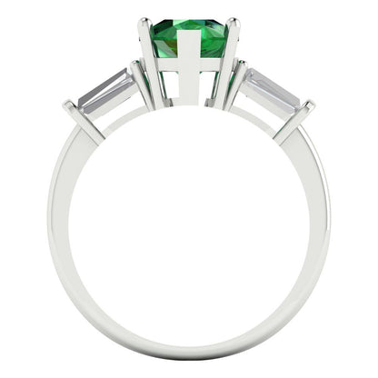 2.5 cttw Simulated Emerald Three-Stone Engagement Ring - Solid Gold (Pear Cut,10x7mm)