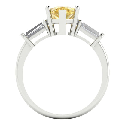 2.5 cttw Zirconia Simulated Yellow Diamond Three-Stone Engagement Ring - Solid Gold (VVS1, Pear Cut,10x7mm)