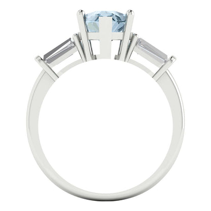 2.5 cttw Natural Sky Blue Topaz Three-Stone Engagement Ring - Solid Gold (Pear Cut,10x7mm)