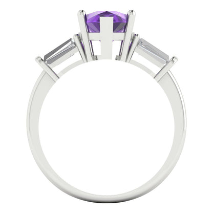 2.5 cttw Natural Amethyst Three-Stone Engagement Ring - Solid Gold (Pear Cut,10x7mm)