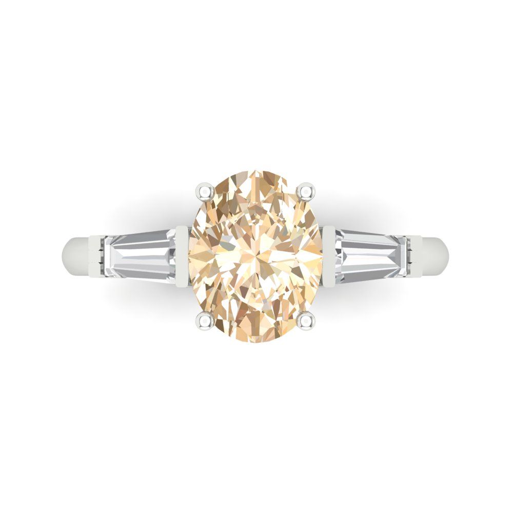 2.5 cttw Natural Morganite Three-Stone Engagement Ring - Solid Gold (Oval Cut,9x7mm)