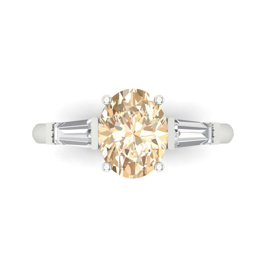 2.5 cttw Natural Morganite Three-Stone Engagement Ring - Solid White Gold (VVS1, Oval Cut,9x7mm)