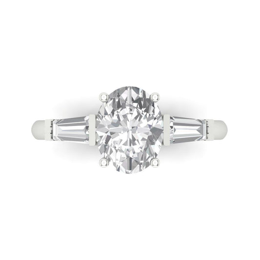 2.5 cttw Zirconia Simulated Diamond Three-Stone Engagement Ring - Solid White Gold (VVS1, Oval Cut,9x7mm)