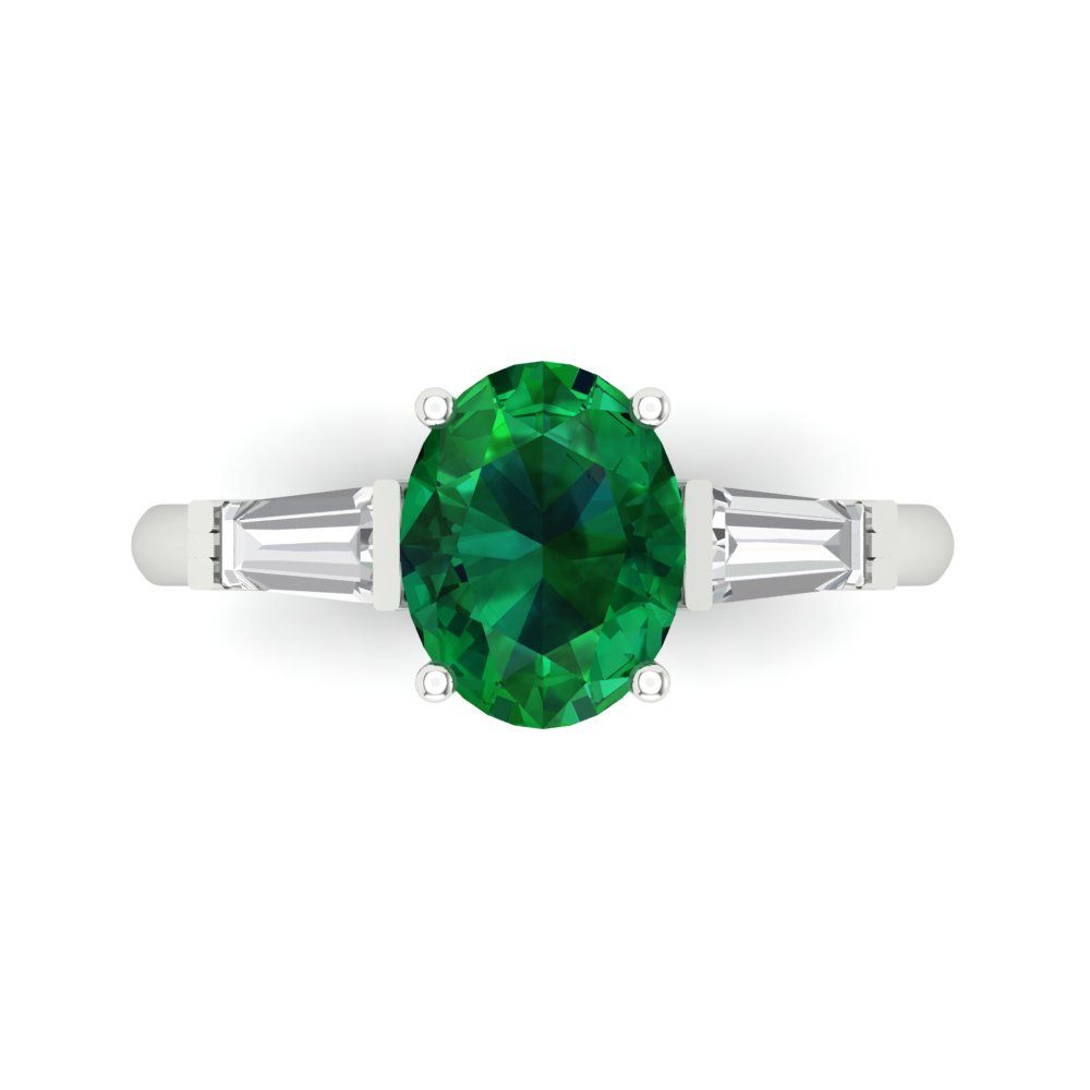 2.5 cttw Simulated Emerald Three-Stone Engagement Ring - Solid Gold (Oval Cut,9x7mm)