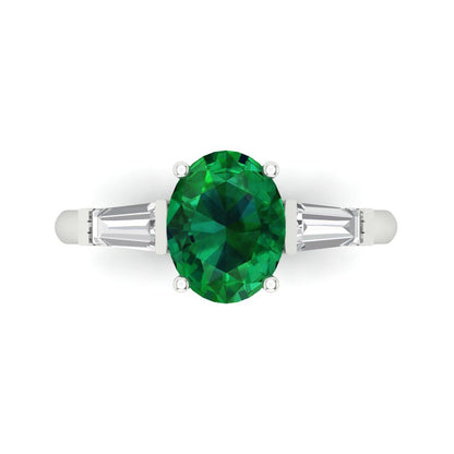 2.5 cttw Simulated Emerald Three-Stone Engagement Ring - Solid Gold (Oval Cut,9x7mm)