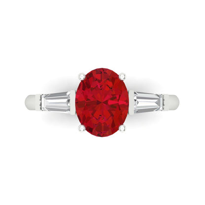 2.5 cttw Simulated Pink Tourmaline Three-Stone Engagement Ring - Solid Gold (Oval Cut,9x7mm)