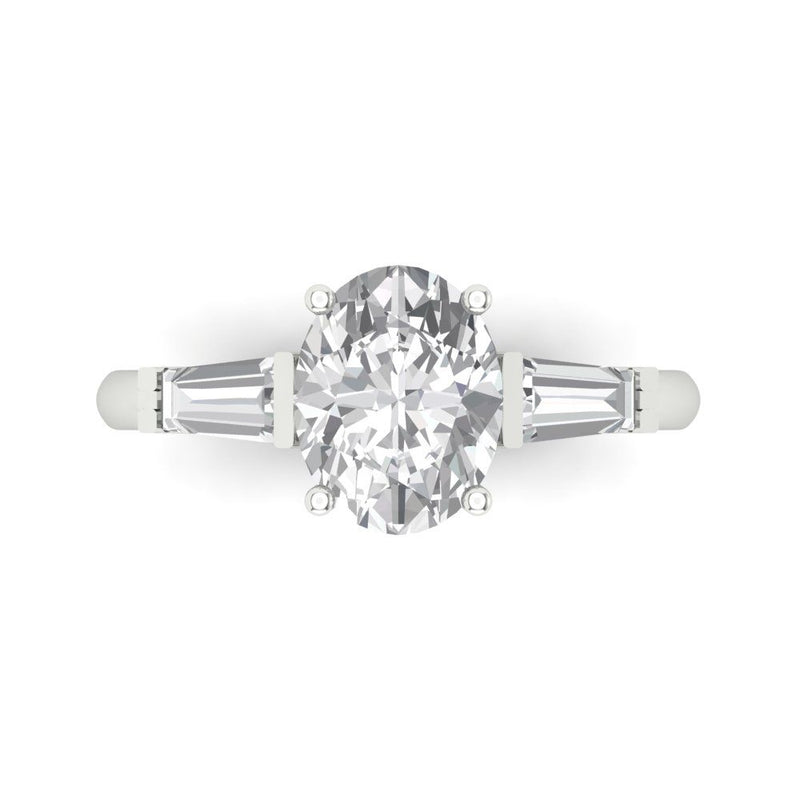2.5 ct Brilliant Oval Cut Natural Diamond Stone Clarity SI1-2 Color G-H White Gold Solitaire with Accents Three-Stone Ring