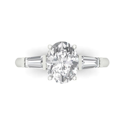 2.5 cttw Certified Moissanite Three-Stone Engagement Ring - Solid Gold (VVS1, D-F,Oval Cut,9x7mm)
