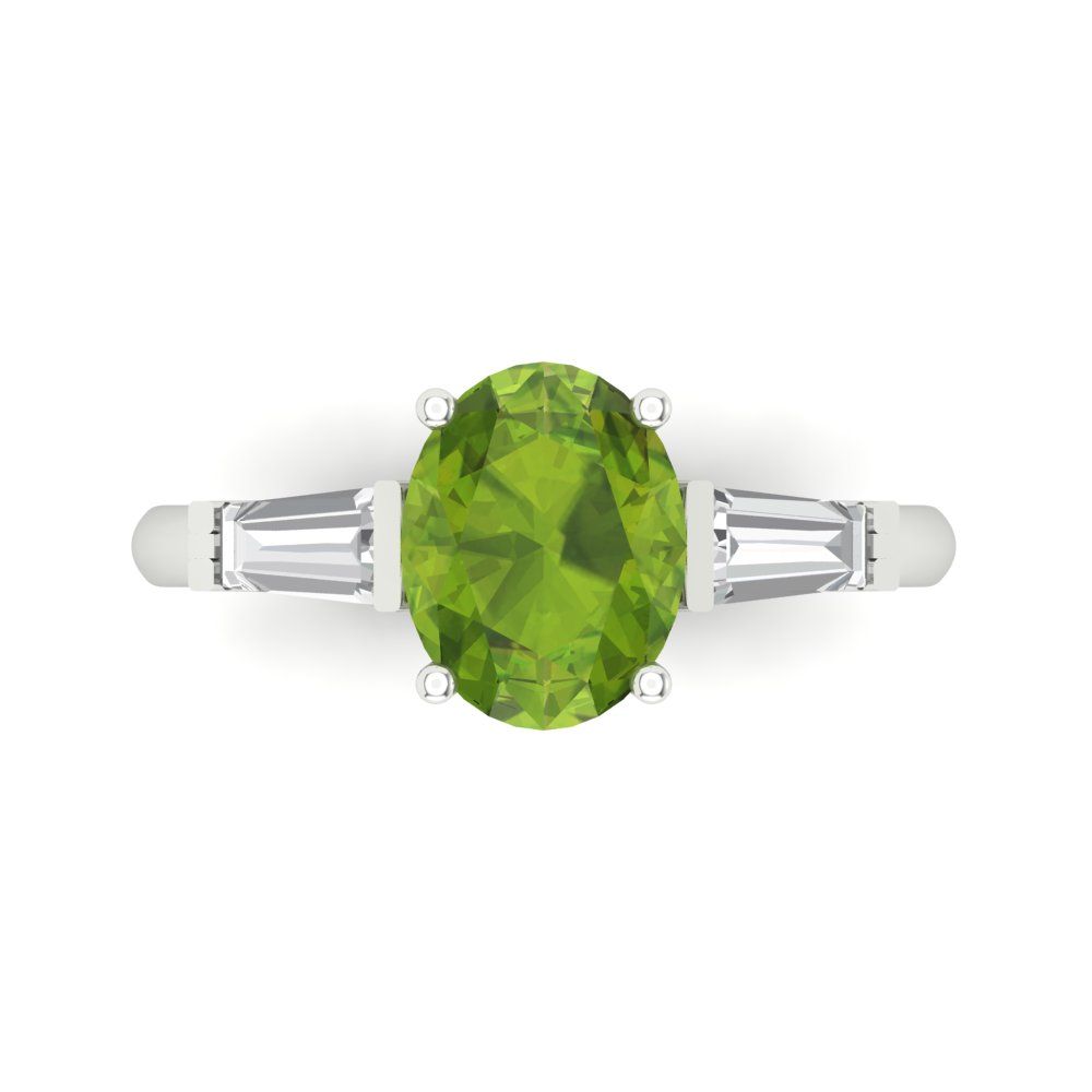 2.5 cttw Natural Peridot Three-Stone Engagement Ring - Solid Gold (Oval Cut,9x7mm)