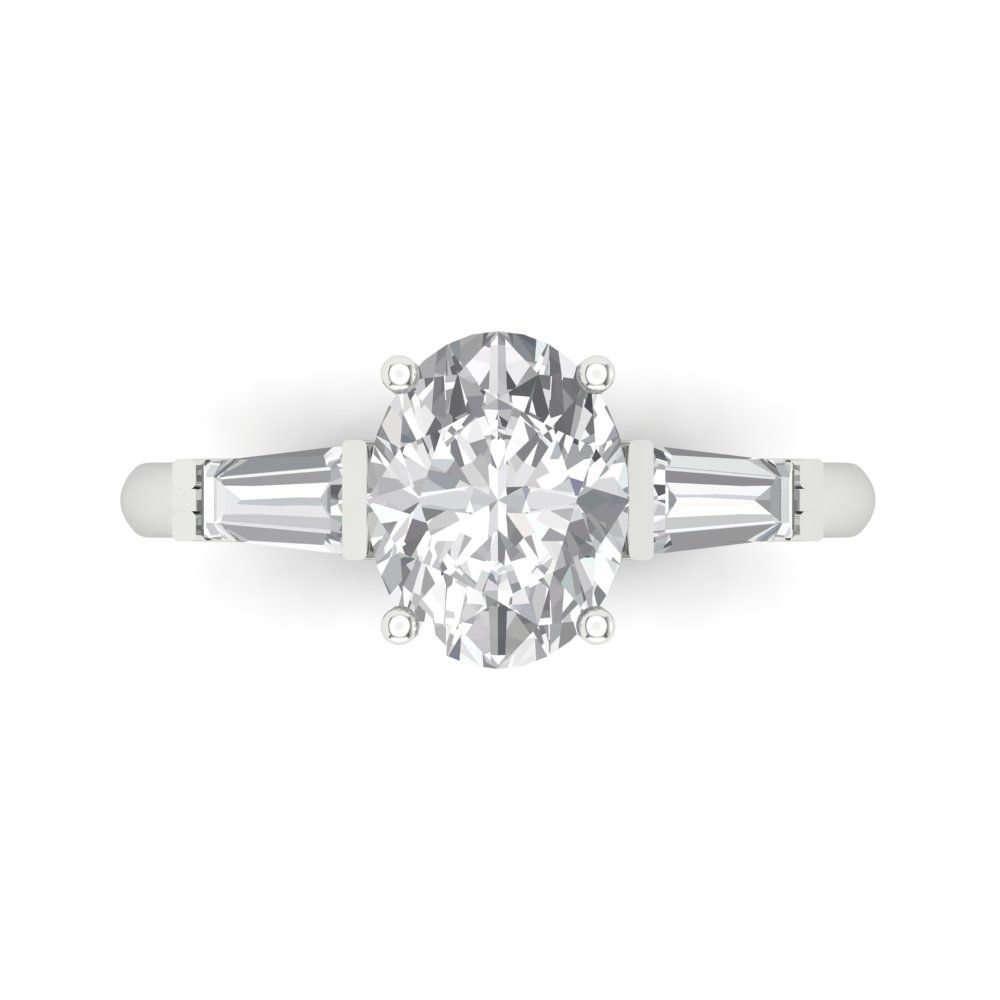 2.5 cttw White Sapphire Three-Stone Engagement Ring - Solid Gold (Oval Cut,9x7mm)