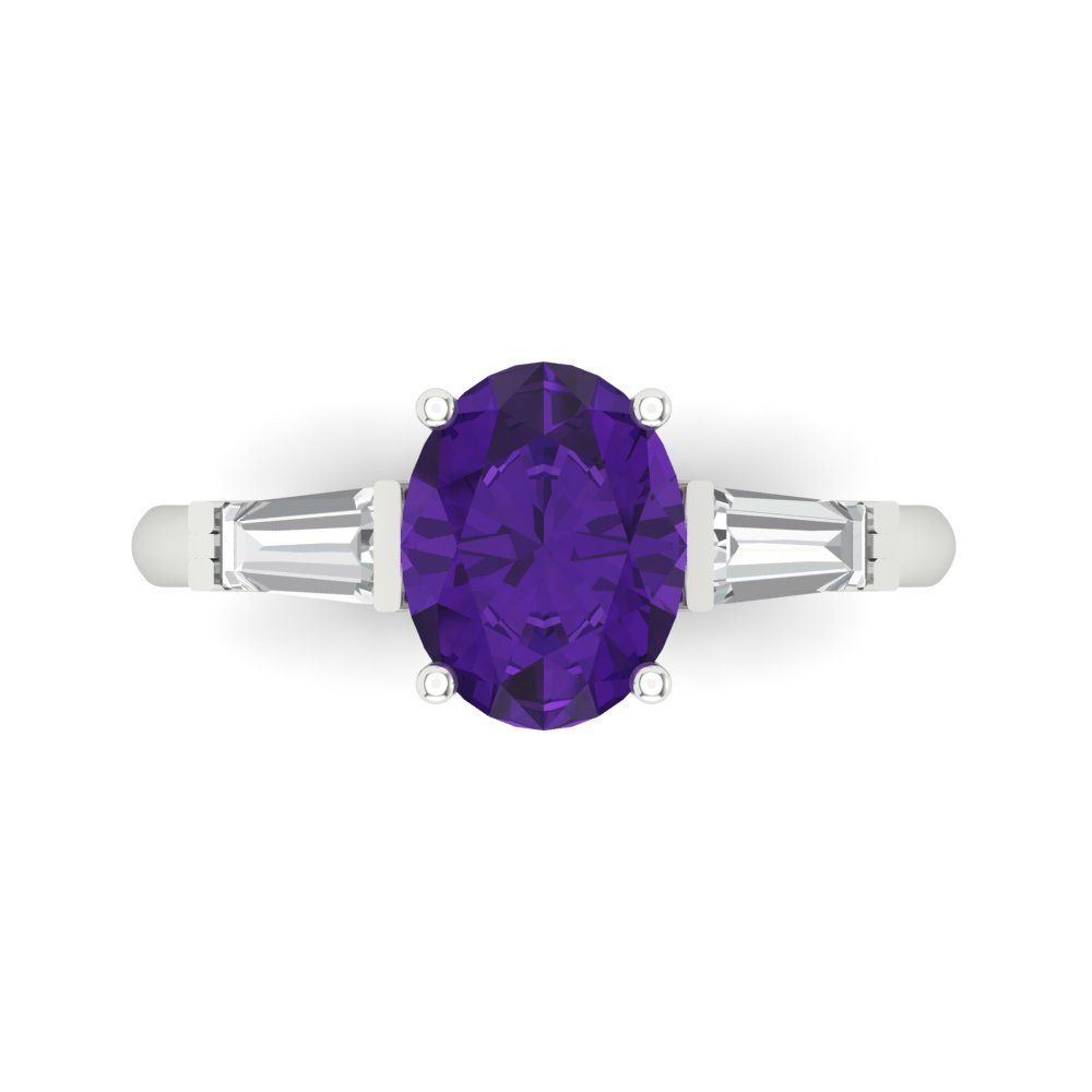 2.5 cttw Natural Amethyst Three-Stone Engagement Ring - Solid Gold (Oval Cut,9x7mm)