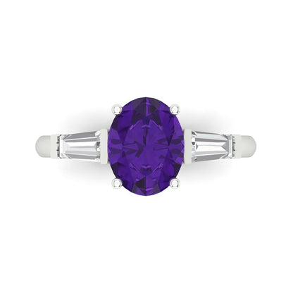 2.5 cttw Natural Amethyst Three-Stone Engagement Ring - Solid Gold (Oval Cut,9x7mm)