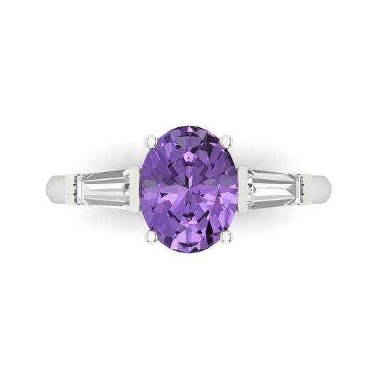2.5 cttw Simulated Alexandrite Three-Stone Engagement Ring - Solid White Gold (VVS1, Oval Cut,9x7mm)