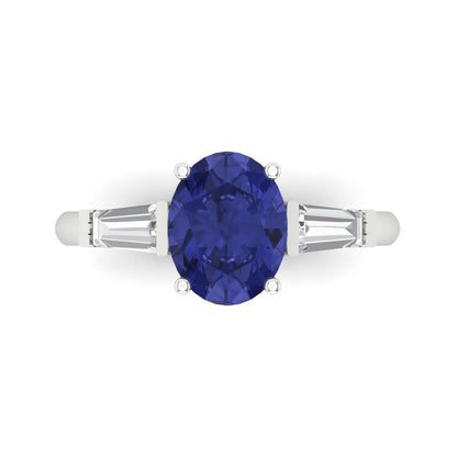 2.5 cttw Simulated Tanzanite Three-Stone Engagement Ring - Solid Gold (Oval Cut,9x7mm)
