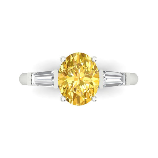 2.5 cttw Natural Citrine Three-Stone Engagement Ring - Solid White Gold (VVS1, Oval Cut,9x7mm)